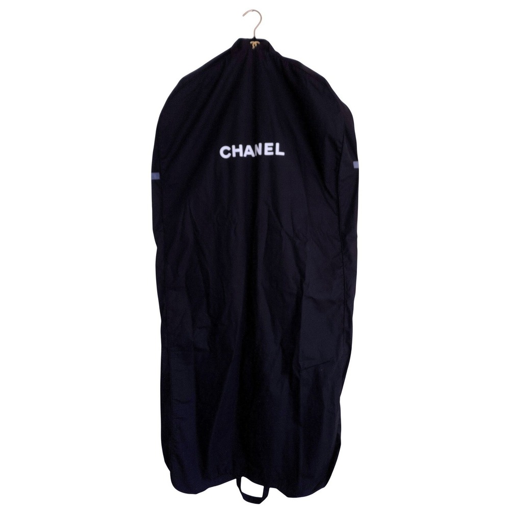Chanel Garment Bag and Velvet Gold CC Hanger Set Black Logo Suit Cover EUC